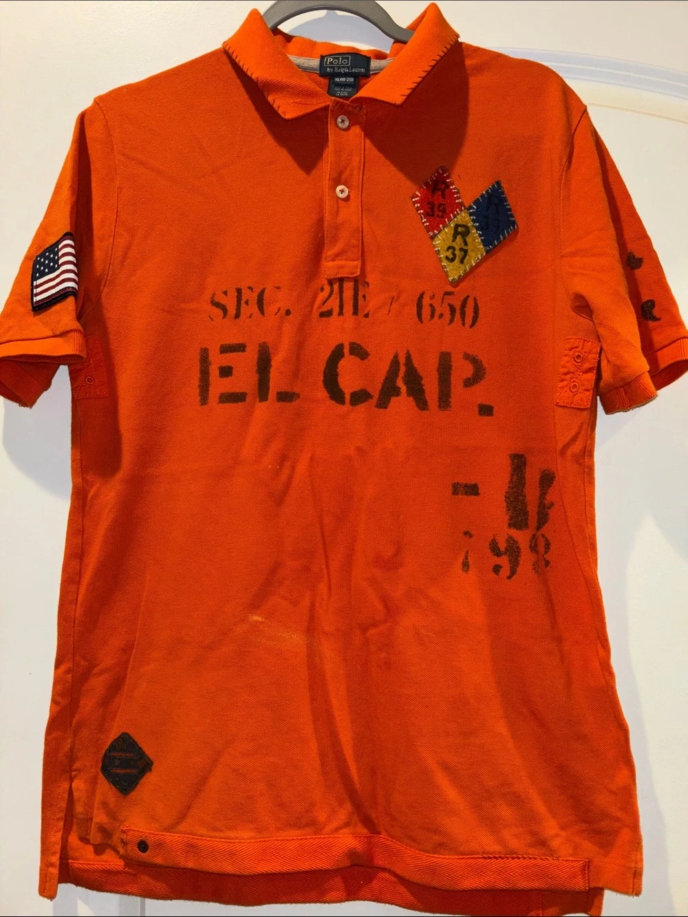 Vintage Ralph Lauren Orange Polo with Patches and Stenciled Graphics